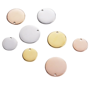 Polished 18k gold plated stainless steel round disc pendants in various sizes and colors