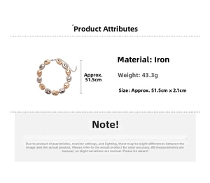 Detailed view of two-tone irregular metallic link necklace with product specifications