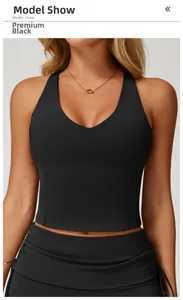 Close-up of premium black V-neck sports vest showing high-elastic seamless fabric texture
