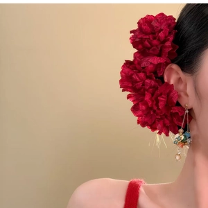 Fabric Flower Hair Stick Vintage Chinese Style Elegant U-Shaped Alloy Hair Fork Handmade Floral Headpiece For Women