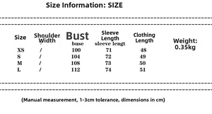 Detailed size chart for short trench coat showing bust and length in centimeters
