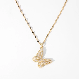 18K gold plated stainless steel butterfly necklace with sparkling crystal zircons