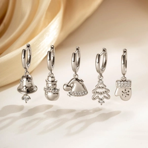 Christmas Tragus Cartilage Hoop Earrings Zircon Copper Silver Color Snowman Tree Bell Glove Shape 20G