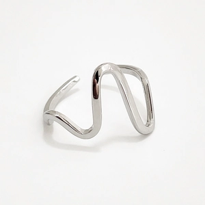 925 Sterling Silver Wavy Twisted Ring Minimalist Irregular Geometric Open Adjustable Band Jewelry For Women