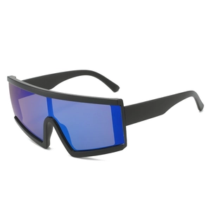 Futuristische polarisierte Übergroße Sonnenbrille in Mattschwarz mit blauen Gläsern