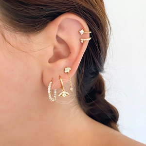 S925 silver eye and star earrings set with gold plating and sparkling cubic zirconia