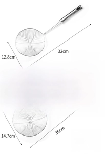 Detail of stainless steel wire skimmer with hollow handle and hanging hole dimensions