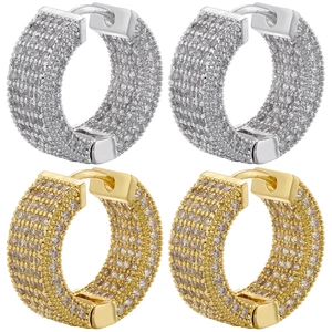 Micro Paved Cubic Zirconia Hoop Earrings Brass Round Shiny Luxury Fashion Jewelry For Women