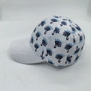 Fashion baseball cap with black swan prints and white camouflage brim for spring style
