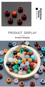 Detailed view of 12mm natural amethyst and agate beads in a wooden tray for jewelry DIY