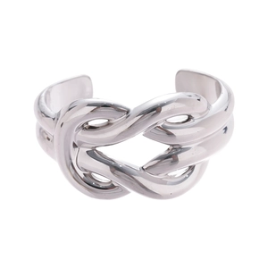 Minimalist silver-tone polished metal knot open cuff bracelet with geometric twisted texture