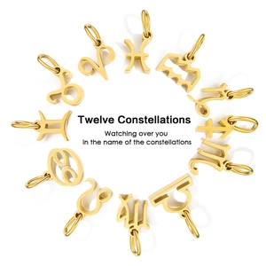 Set of 12 gold stainless steel zodiac pendants arranged in a creative circle