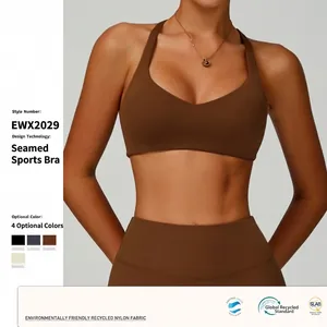 Damen Umweltfreundlicher Sport-BH Aus Recyceltem Nylon Hoher Halt Nahtloses Yoga-Top Racerback Fitness-Top Für Das Fitnessstudio
