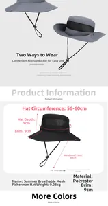 Detailed size chart of breathable summer sun hat showing brim and mesh crown dimensions