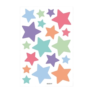 Colorful pastel star wall stickers for bedroom decor, featuring 19 self-adhesive decals