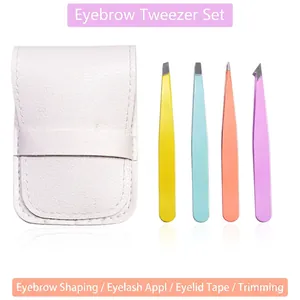 Eyebrow Tweezer Kit Stainless Steel Precision Hair Removal False Eyelashes Application Grooming Colorful With PU Leather Case