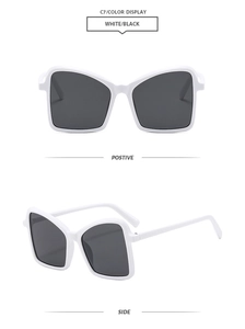 Detailed front and side views of chunky white oversized square fashion sunglasses