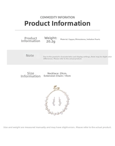 Detailed size and material info for wave pearl choker necklace and earring set
