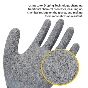 Durable latex coated work gloves with non-slip wrinkled texture for grip and protection