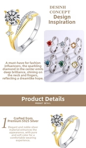 Detail of S925 silver ring featuring round moissanite and two-tone wave design