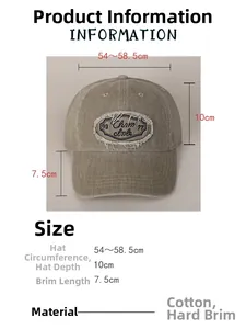Size chart for cotton baseball cap showing 54-58.5cm circumference and 7.5cm brim length