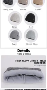 Detail of warm winter knit beanie and fleece neck warmer lining in multiple colors