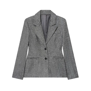 Women's Herringbone Tweed Blazer Jacket Notched Lapel Long Sleeve Single Breasted Office Wear Professional Retro Style