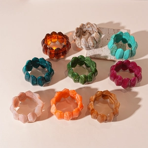 Retro Maillard Stil Oval Geometrische Acryl Armband Damen Breit Klobig Marmor Textur Harz Elastisch Armreif Schmuck