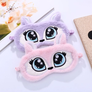 Cute cartoon plush sleep masks for girls featuring big eyes embroidery in pink and purple