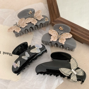 Elegant large acetic acid shark hair clips with bow designs and crystal rhinestones