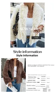 Detail of soft plush texture and fabric composition label for long sleeve faux fur coat