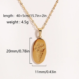 Detailed view of irregular oval rose pendant necklace with dimensions and weight specs