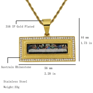 316L gold plated stainless steel The Last Supper pendant necklace with rhinestones