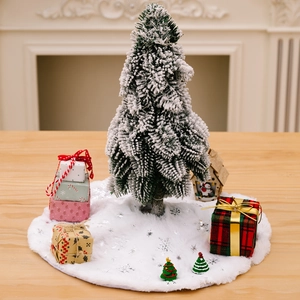 White plush Christmas tree skirt with silver snowflake sequins for holiday decoration