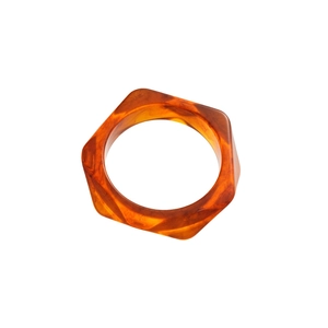 Modern hexagonal amber resin bracelet with tortoise shell pattern and round inner ring