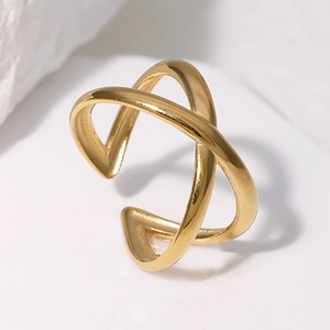 Bague En Acier Inoxydable Minimaliste À Croix En X Pour Femmes Design Géométrique Ouvert Réglable Plaqué Or Bijoux