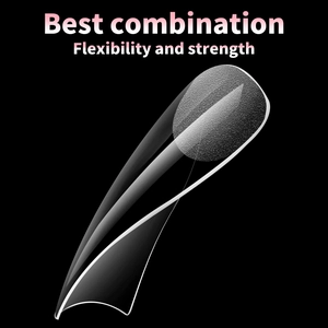 Flexible XXL square nail tips showing durable translucent frosted texture on black background
