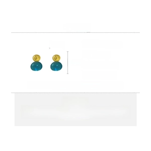 Detail view of colorful resin earrings showing dimensions of 1.5cm by 2.1cm size