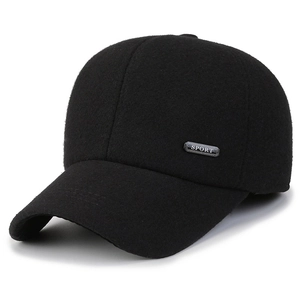 Winter wool blend baseball cap for seniors featuring ear flaps and sport metal badge
