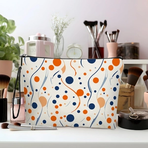 Trousse De Maquillage À Motif Géométrique Abstrait En Lin Fin Avec Fermeture Éclair Et Dragonne Pour Femme Organisateur