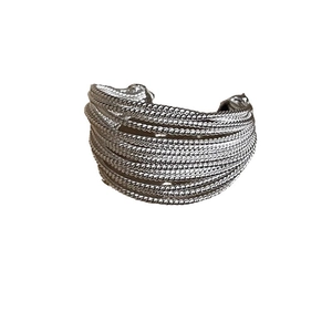 Minimalist silver multi-layer twisted rope ring with textured metal finish for women