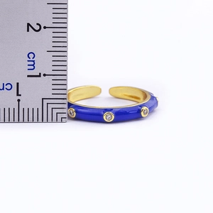 18K gold plated adjustable ring with blue enamel and sparkling zircon accents