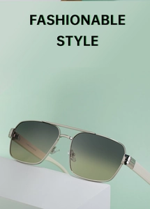 Detail of silver metal double bridge sunglasses with gradient lenses on display