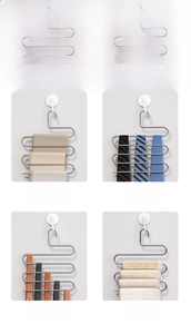 Detail showing S-shaped multi-tier hanger for scarves, ties, belts, and towels