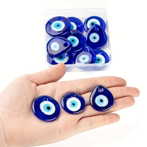 Perline in vetro blu Evil Eye tonde e a goccia per creazione di gioielli fai da te