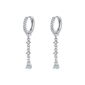 S925 silver U-shape drop earrings with long chain and sparkling waterdrop zircon crystals