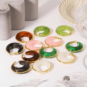 Resin Hoop Earrings For Women With Stainless Steel Earring Post Marble Pattern Waterproof Hypoallergenic Jewelry