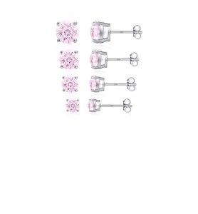 Détail de boucles d'oreilles en argent S925 avec zircons roses en quatre tailles