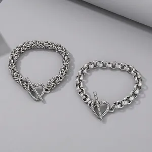 Bracelet Homme Acier Titane Fermoir À Bascule Coeur Chaîne Byzantine Tissée Bijoux Mode Hip Hop Pour Hommes