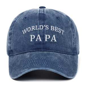 Navy blue World's Best Papa embroidered vintage washed cotton baseball cap with retro finish